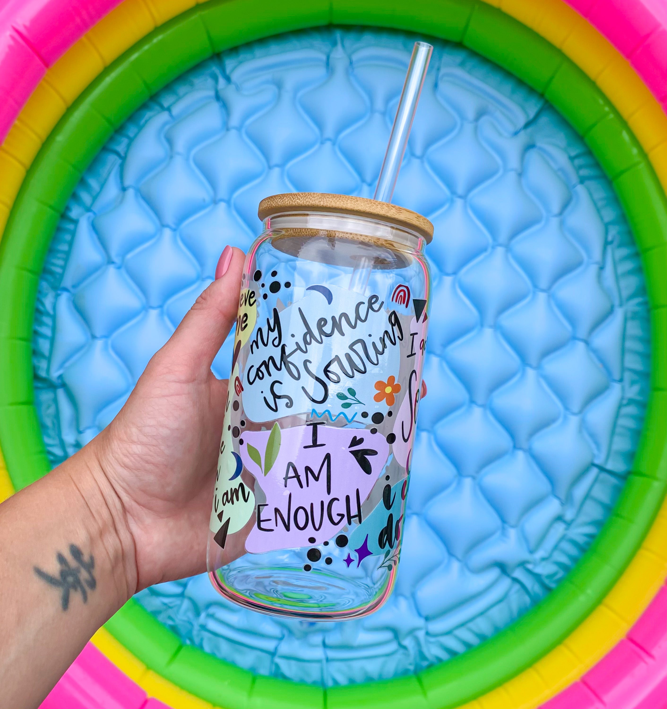 Positive Mom Affirmations iced coffee cup Glass 16oz – babecavedesignz