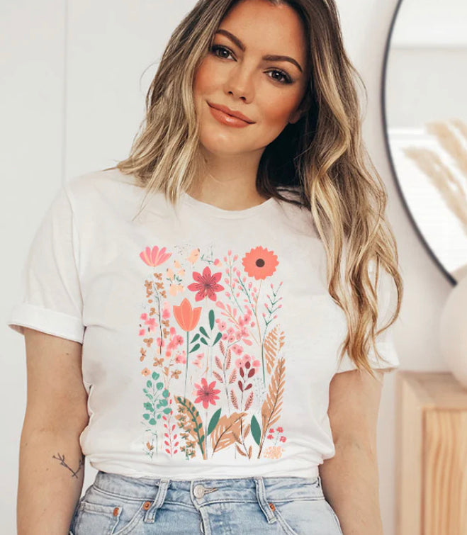 Flower Graphic Tee Shirt - White