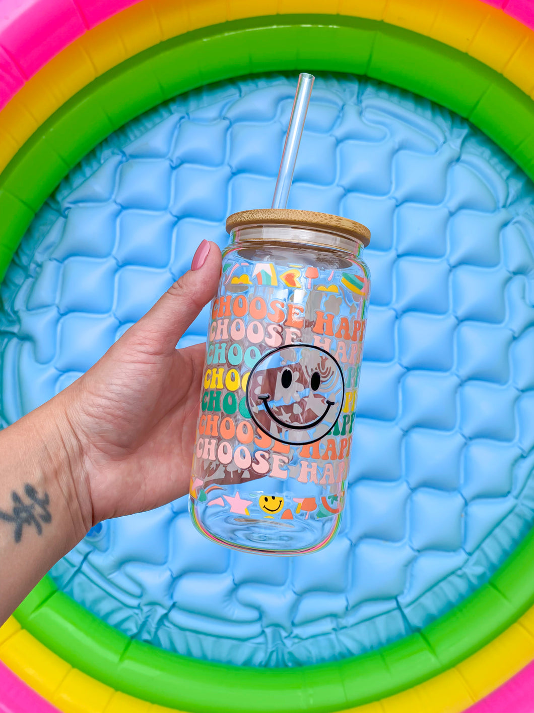 Choose happy can glass cup