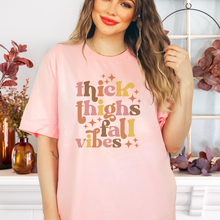 Load image into Gallery viewer, Fall t-shirt. Thick Thighs Fall Vibes graphic tee
