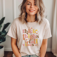 Load image into Gallery viewer, Fall t-shirt. Thick Thighs Fall Vibes graphic tee
