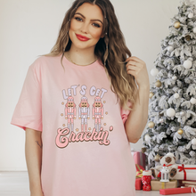 Load image into Gallery viewer, Pink and Purple Let’s get Crackin Christmas Shirt. Christmas graphic tee
