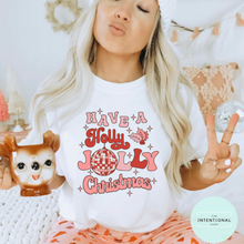 Load image into Gallery viewer, Holly Jolly Christmas Crew t-shirt. Christmas graphic tee
