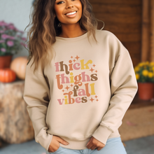 Load image into Gallery viewer, Fall sweatshirt. Thick Thighs Fall Vibes Women’s Sweatshirt.
