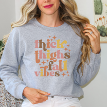 Load image into Gallery viewer, Fall sweatshirt. Thick Thighs Fall Vibes Women’s Sweatshirt.
