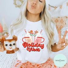 Load image into Gallery viewer, Holiday Vibes Christmas Shirt. Christmas graphic tee
