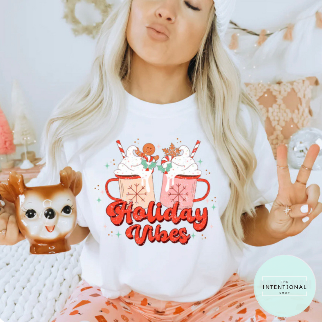 Holiday Vibes Christmas Shirt. Christmas graphic tee