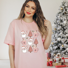 Load image into Gallery viewer, Santas, trees and coffee Christmas Shirt. Christmas graphic tee
