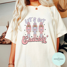 Load image into Gallery viewer, Pink and Purple Let’s get Crackin Christmas Shirt. Christmas graphic tee
