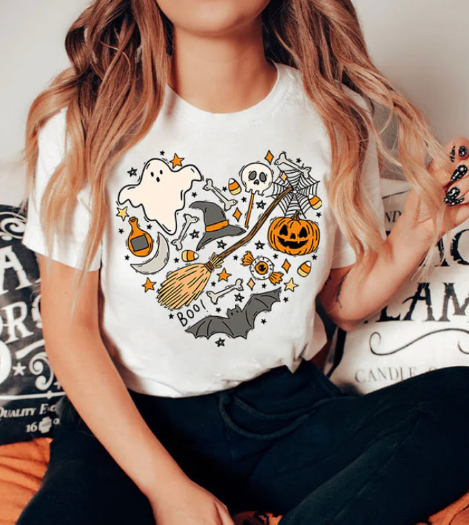 Heart doodles Halloween graphic tee